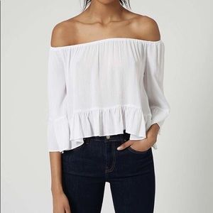 TOPSHOP Crinkle Off Shoulder Bardot Top